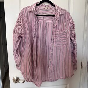 LOFT Pink and White Striped Button Down Shirt